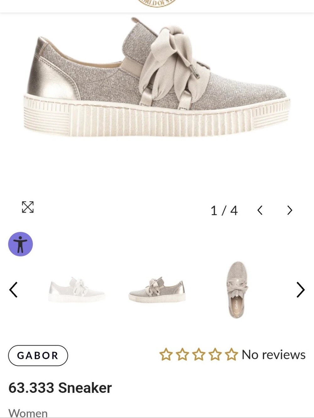 Gabor Women's Glitter Ribbon-Detail Sneaker in Silver